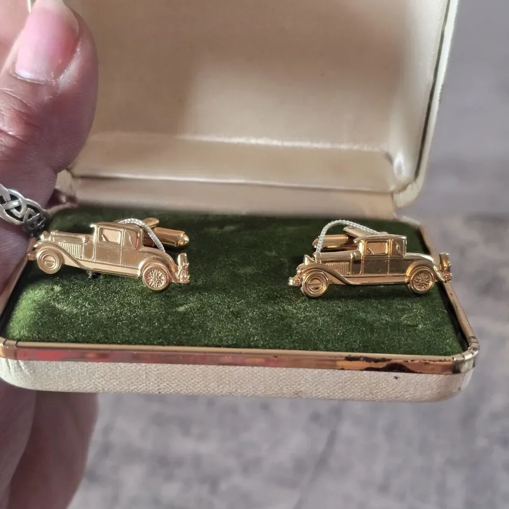 Vintage Cufflinks Gold Sports Antique Car Classic Model A Men's Formal Wear MCM